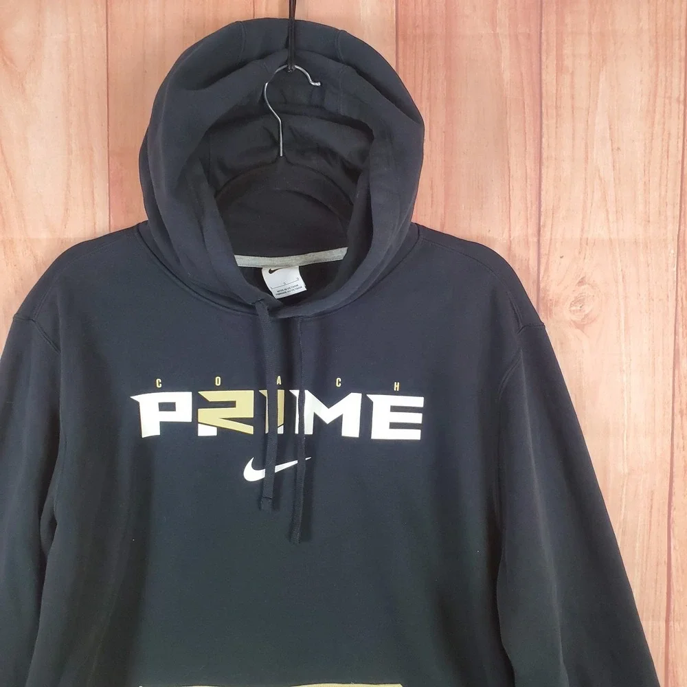 Nike Mens Hoodie Large Black Drawstring Long Sleeve Deion Sanders Pullover